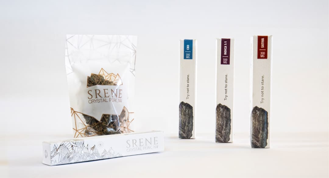 different cannabis packaging produced for srene cannabis on display