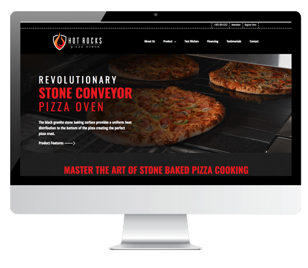 screenshot display of hot rocks pizza ovens website